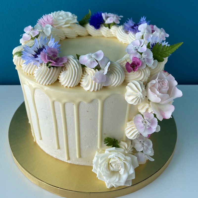 Drips cake -  with edible flowers (in season)